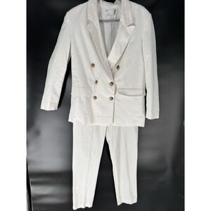 ASOS Womens Linen Blend Pant Suit Sz 10 Double Breasted High Rise White Coastal
